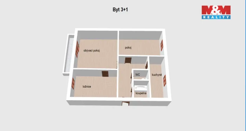 Prodej bytu 3+1, Pardubice, U Háje, 65 m2