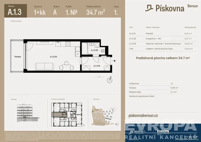 Prodej bytu 1+kk, Beroun, 33 m2