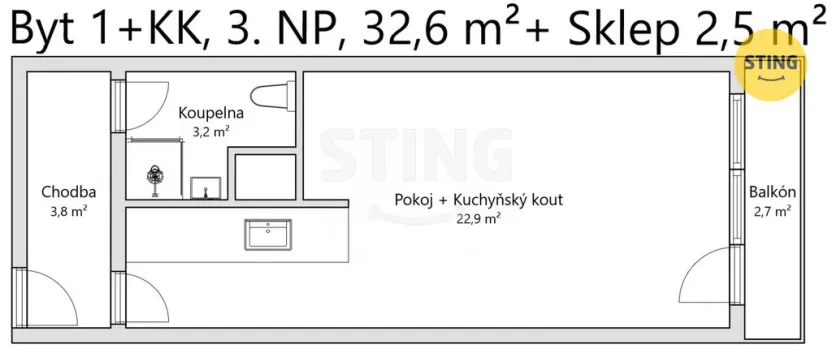 Prodej bytu 1+kk, Zlín, Družstevní, 33 m2