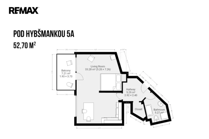 Prodej bytu 2+kk, Praha - Smíchov, Pod Hybšmankou, 53 m2