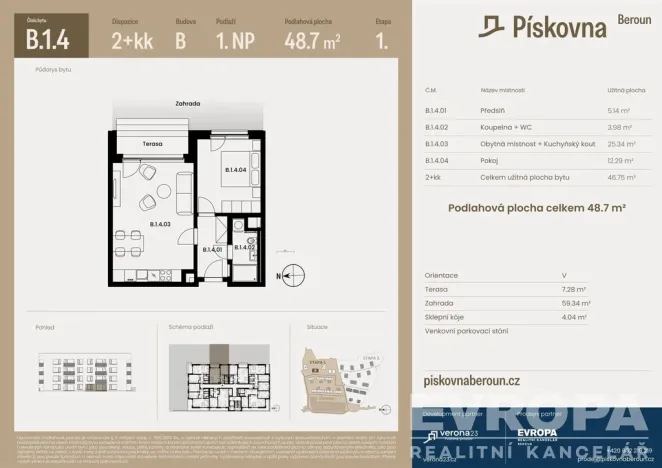 Prodej bytu 2+kk, Beroun, 47 m2