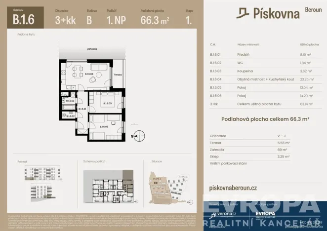 Prodej bytu 3+kk, Beroun, 63 m2