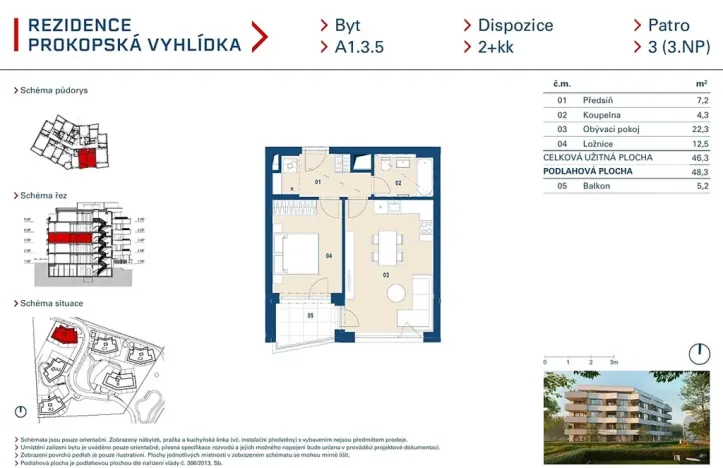 Prodej bytu 2+kk, Praha - Jinonice, Radlická, 46 m2