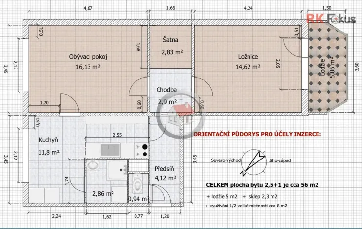 Prodej bytu 2+1, Třebíč - Nové Dvory, Gen. Svobody, 58 m2