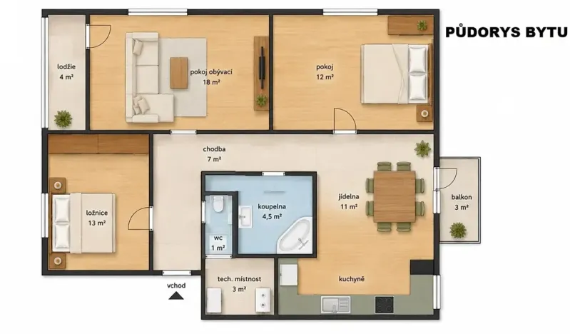Pronájem bytu 3+1, Luhačovice, A. Václavíka, 68 m2
