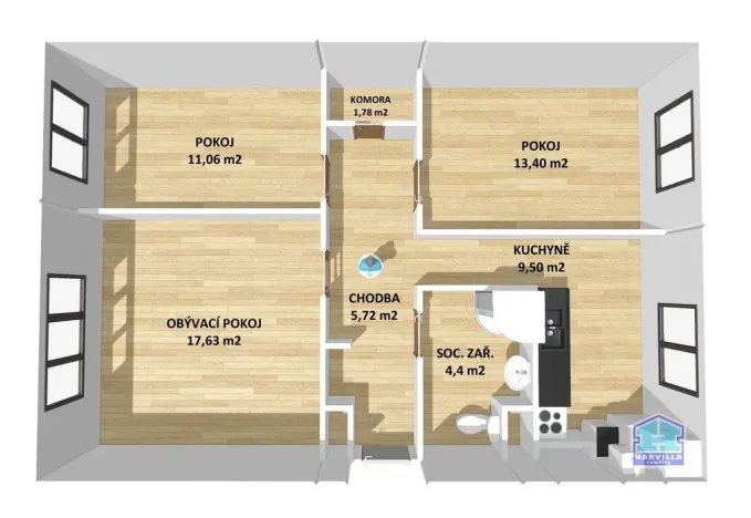 Prodej bytu 3+1, Černošín, Javorová, 63 m2