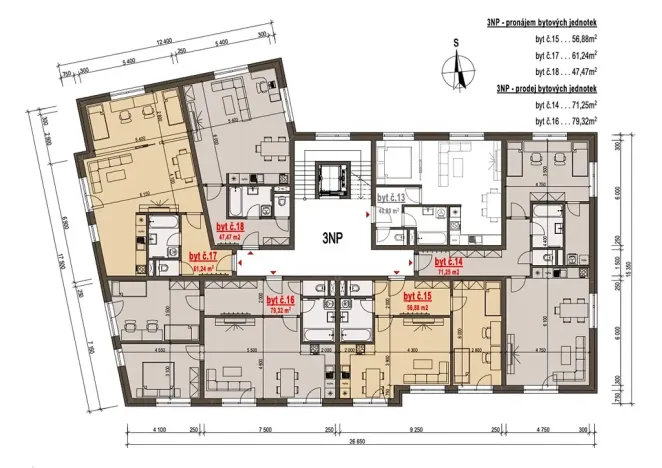 Pronájem bytu 1+kk, Kyjov, Sídliště Zahradní, 47 m2
