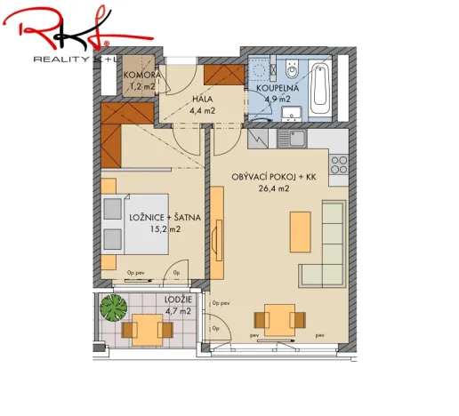 Pronájem bytu 2+kk, Praha, U Pergamenky, 55 m2