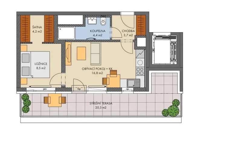 Prodej bytu 2+kk, Praha - Hlubočepy, Wassermannova, 39 m2