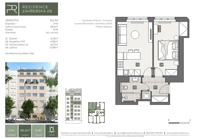 Prodej bytu 2+kk, Praha - Vinohrady, Záhřebská, 46 m2