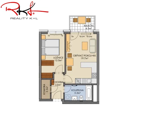 Pronájem bytu 2+kk, Praha, Pod Harfou, 45 m2