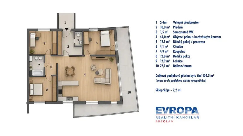 Prodej bytu 4+kk, Břeclav, třída 1. máje, 104 m2