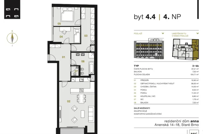 Pronájem bytu 3+kk, Brno - Staré Brno, Anenská, 105 m2