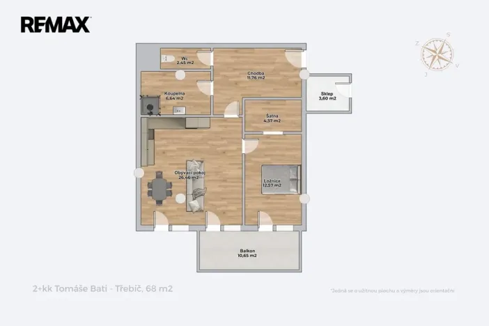 Pronájem bytu 2+kk, Třebíč - Borovina, Tomáše Bati, 68 m2