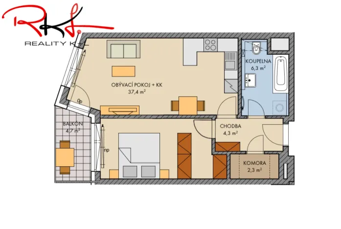 Pronájem bytu 2+kk, Praha, Klementova, 57 m2