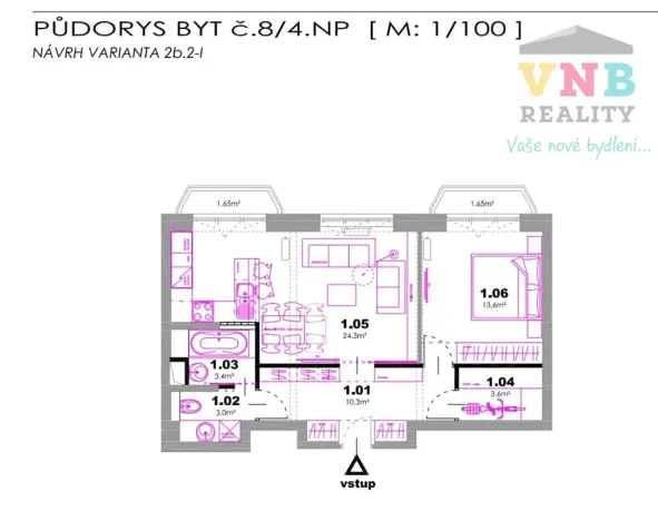 Pronájem bytu 2+kk, Olomouc, kpt. Nálepky, 53 m2