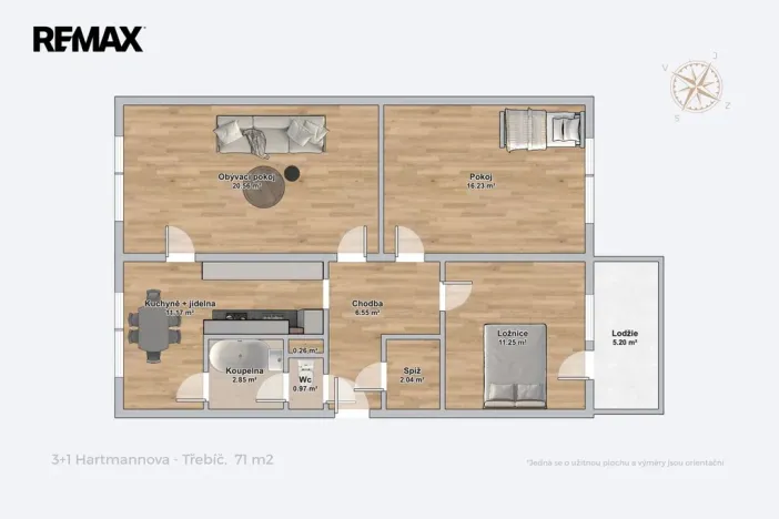 Prodej bytu 3+1, Třebíč - Horka-Domky, Hartmannova, 78 m2