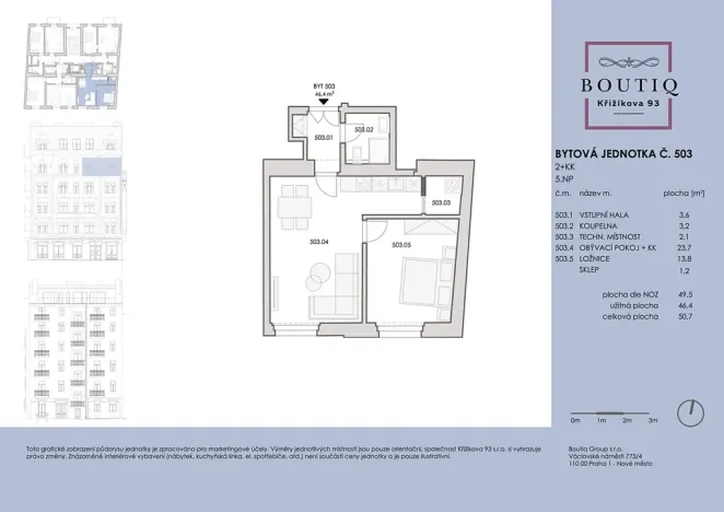 Prodej bytu 2+kk, Praha - Karlín, Křižíkova, 46 m2