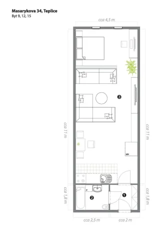 Pronájem bytu 1+kk, Teplice, Masarykova třída, 60 m2