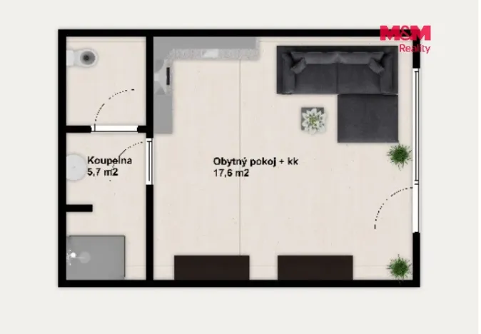 Pronájem bytu 1+kk, Milovice - Mladá, Armádní, 23 m2