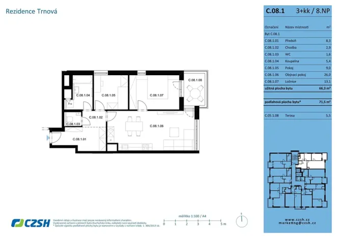 Prodej bytu 3+kk, Pardubice, Jozefa Gabčíka, 71 m2