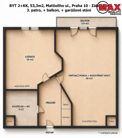 Pronájem bytu 2+kk, Praha - Záběhlice, Mattioliho, 53 m2