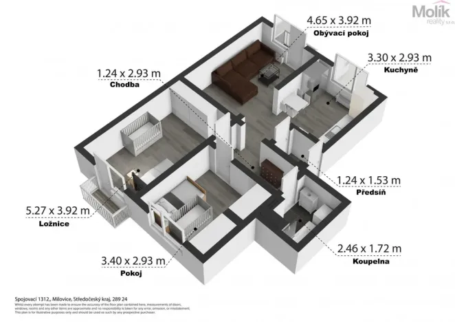 Prodej bytu 3+kk, Milovice - Mladá, Spojovací, 66 m2