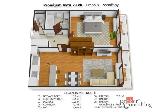 Pronájem bytu 2+kk, Praha - Vysočany, Paříkova, 60 m2