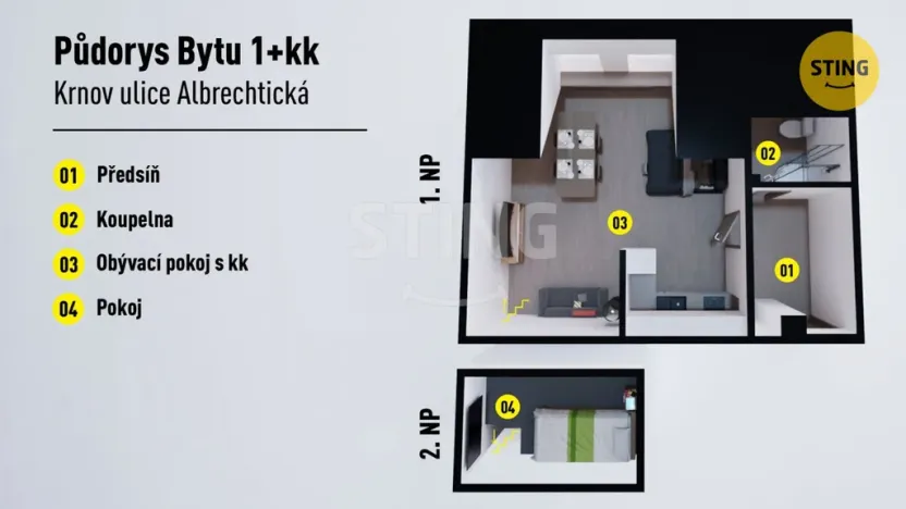 Prodej bytu 1+kk, Krnov, Albrechtická, 46 m2
