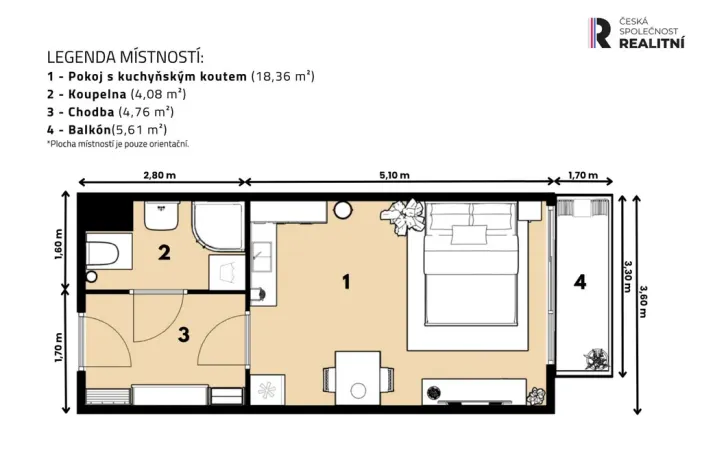 Prodej bytu 1+kk, Praha - Třebonice, Do zahrádek I, 32 m2