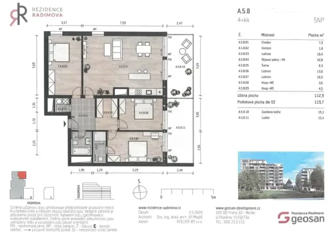 Pronájem bytu 4+kk, Praha - Břevnov, Radimova, 120 m2