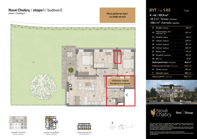 Prodej bytu 4+kk, Praha - Dolní Chabry, Milana Kadlece, 101 m2