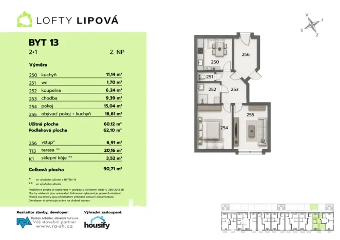 Prodej bytu 2+1, Hodonice, 62 m2