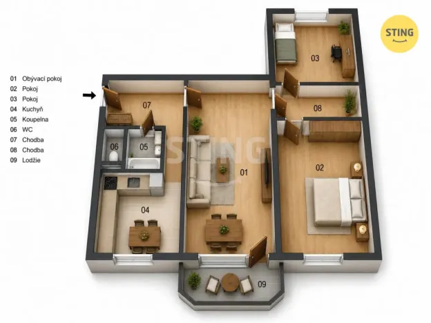 Prodej bytu 3+1, Uničov, Hrdinů, 76 m2