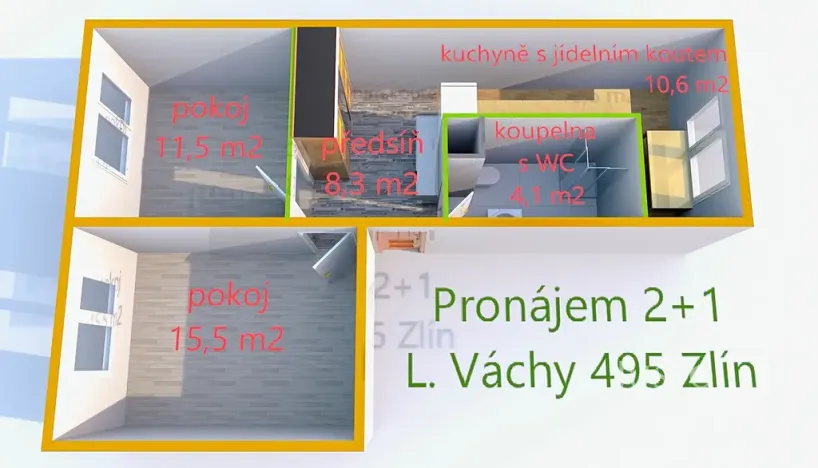 Pronájem bytu 2+1, Zlín, L. Váchy, 54 m2