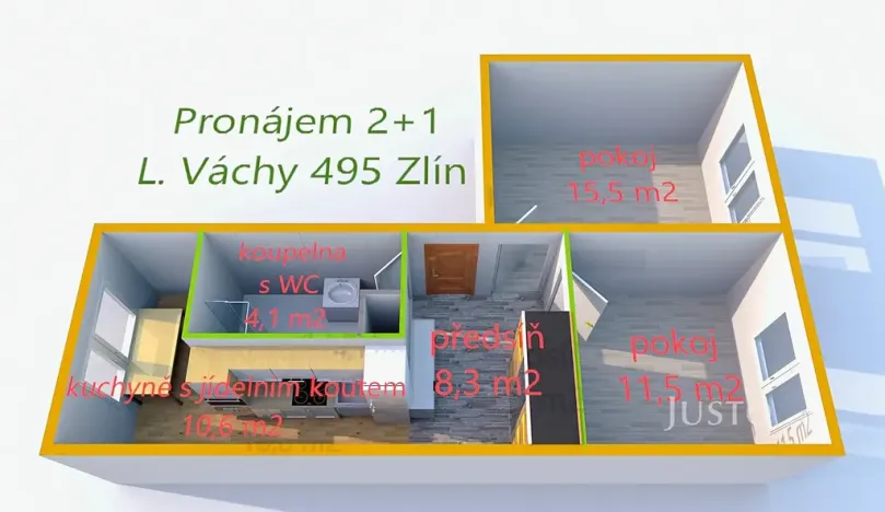 Pronájem bytu 2+1, Zlín, L. Váchy, 54 m2