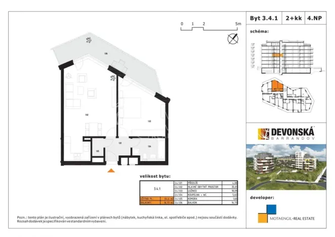 Pronájem bytu 2+kk, Praha - Hlubočepy, Devonská, 64 m2
