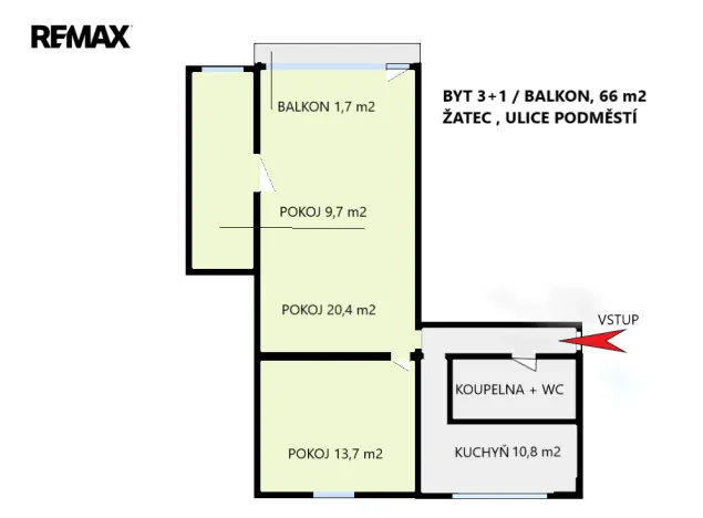 Prodej bytu 3+1, Žatec, Podměstí, 66 m2