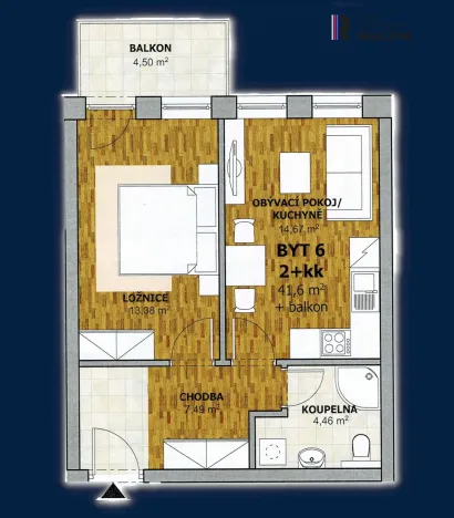 Pronájem bytu 2+kk, Polná, Rérychova, 41 m2