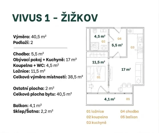 Prodej bytu 2+kk, Praha - Žižkov, Hartigova, 41 m2