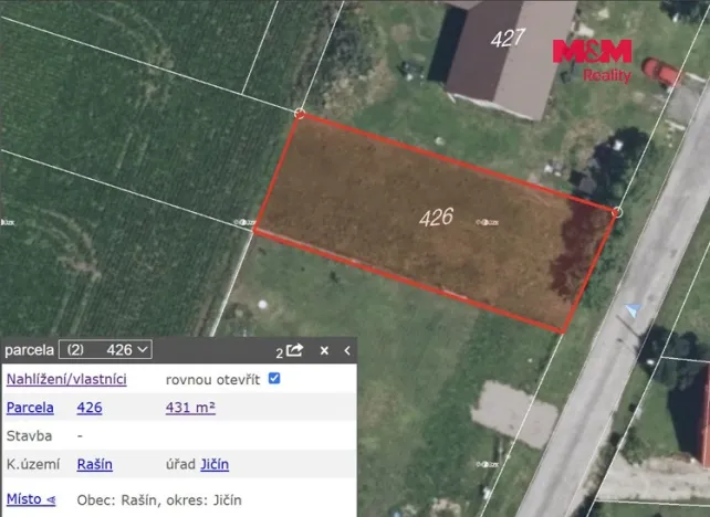Prodej pozemku pro bydlení, Rašín, 431 m2