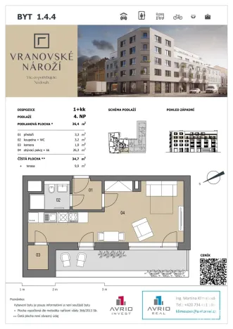 Prodej bytu 1+kk, Brno - Husovice, Vranovská, 35 m2