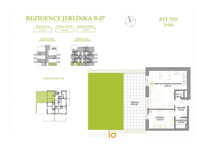 Prodej bytu 2+kk, Brno, Jerlínová, 53 m2