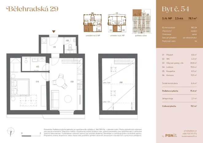 Prodej atypického bytu, Praha, Bělehradská, 71 m2
