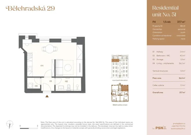 Prodej atypického bytu, Praha, Bělehradská, 35 m2