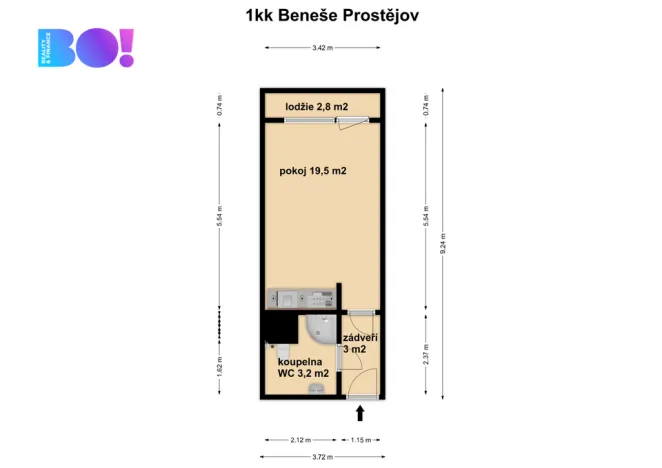 Pronájem bytu 1+kk, Prostějov, sídl. E. Beneše, 26 m2
