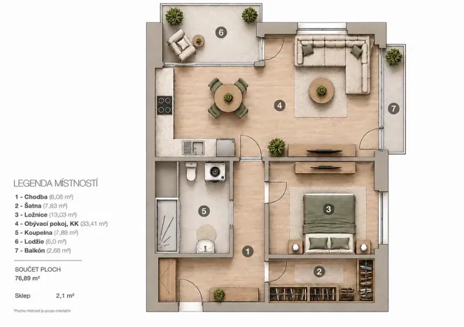 Pronájem bytu 2+kk, Brno, třída Generála Píky, 68 m2