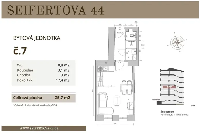 Pronájem bytu 1+kk, Praha - Žižkov, Seifertova, 25 m2