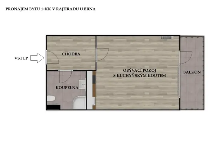 Pronájem bytu 1+kk, Rajhrad, Masarykova, 42 m2