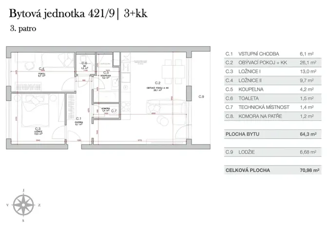 Prodej bytu 3+kk, Praha - Lhotka, Jílovská, 71 m2